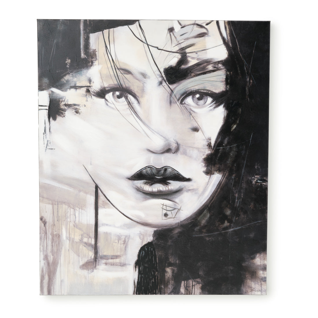 Wasantine Painting on Canvas Black & White