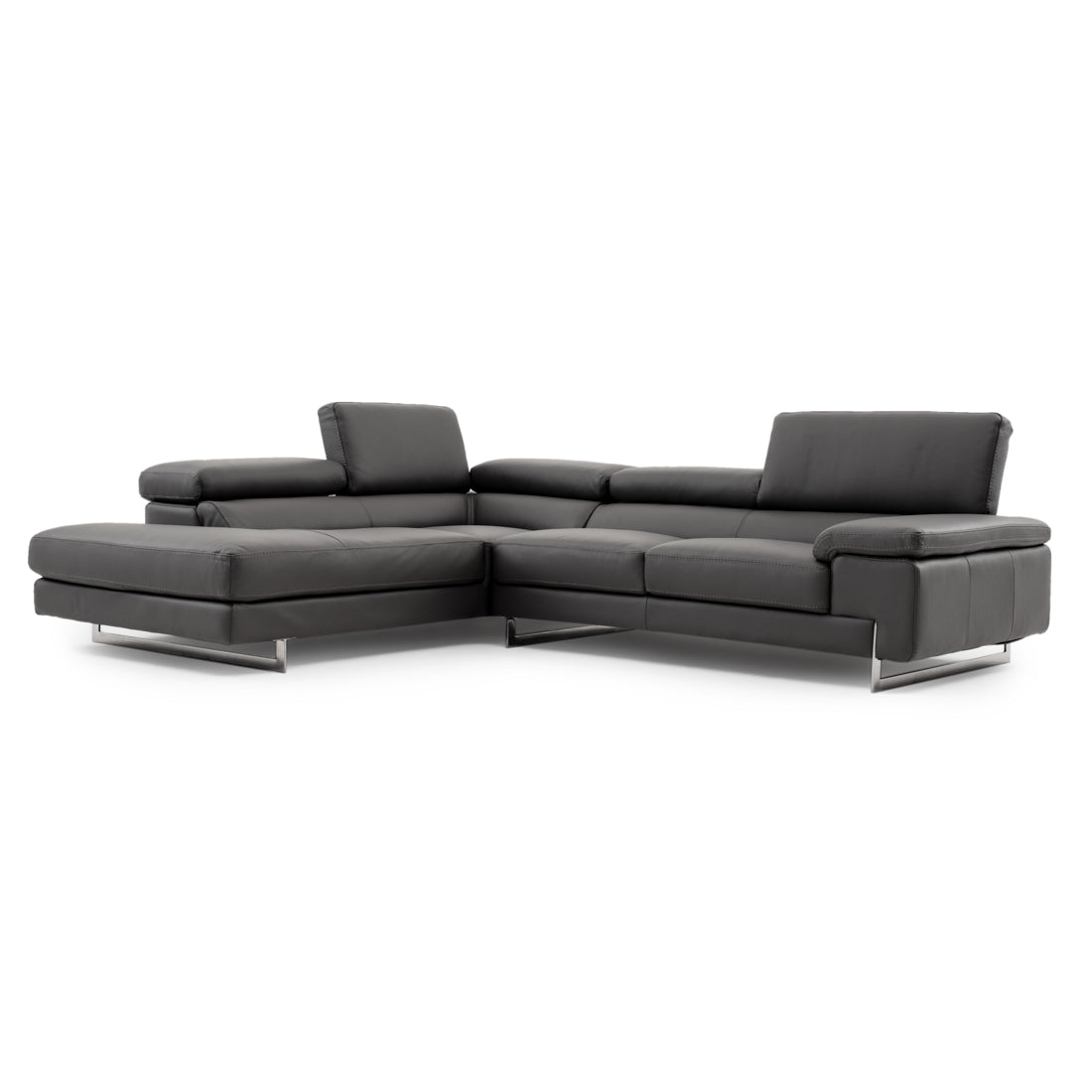 Waller Leather Sectional Sofa Dark Grey
