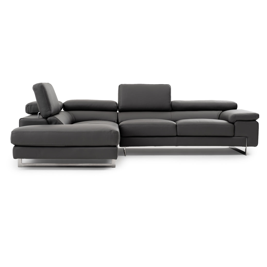 Waller Leather Sectional Sofa Dark Grey